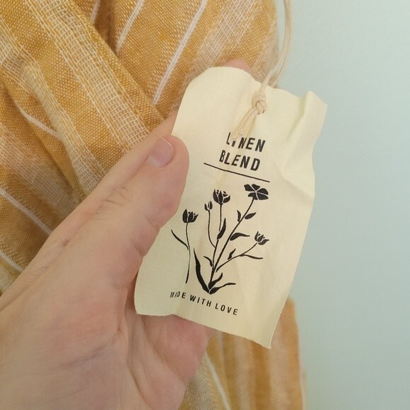 Indigo Rein Mustard Yellow Stripe Linen Blend Midi Dress Size Small - Picture 4 of 6